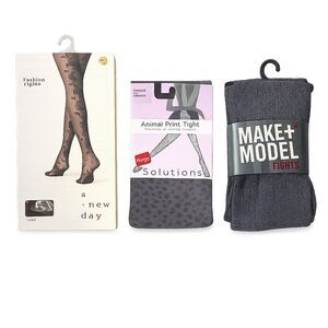 Womens Tights Bundle 3 Pairs Floral Sheer Animal Print Textured Gray New